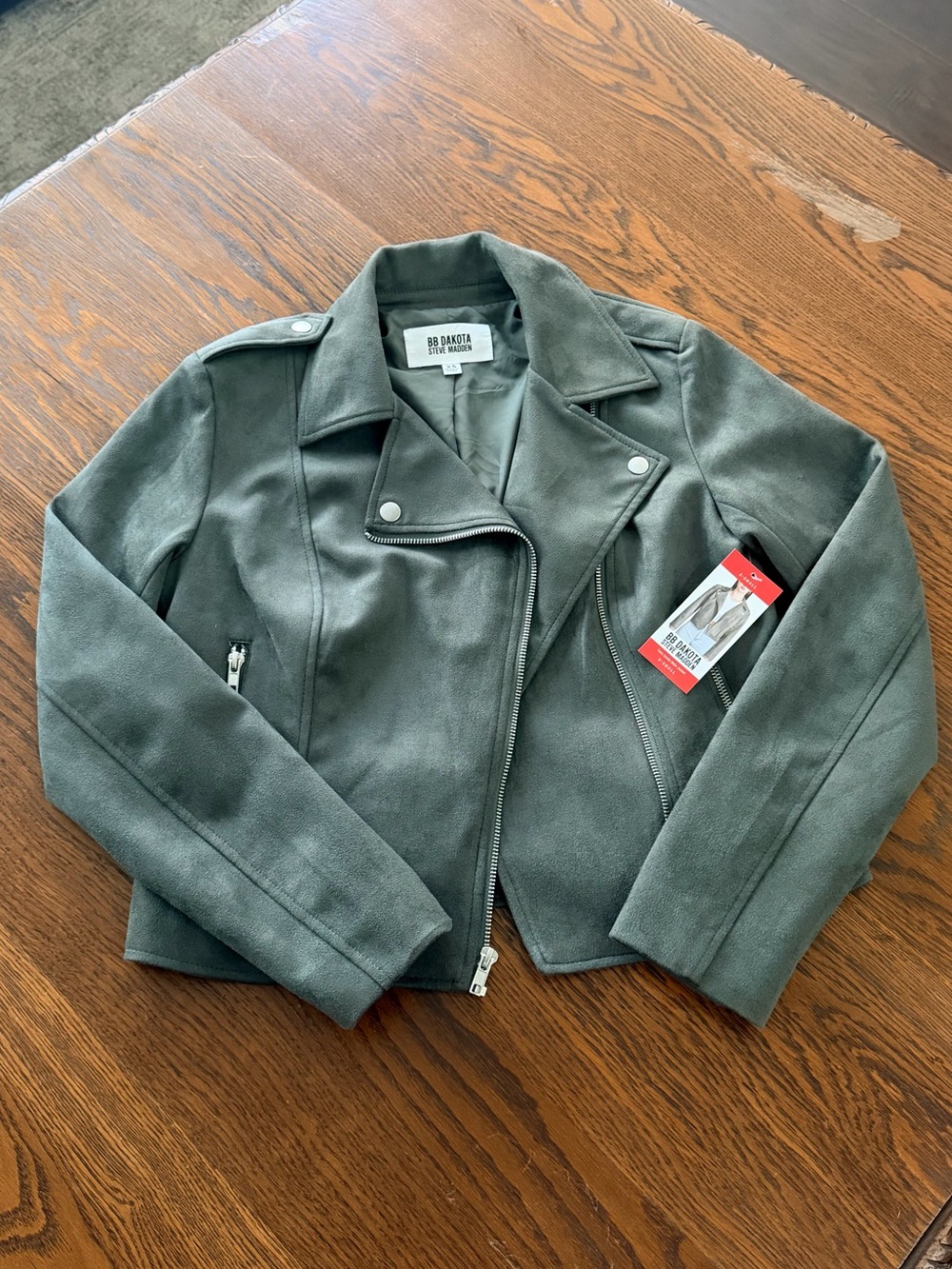 NWT BB Dakota Olive Green Faux Suede Moto Jacket